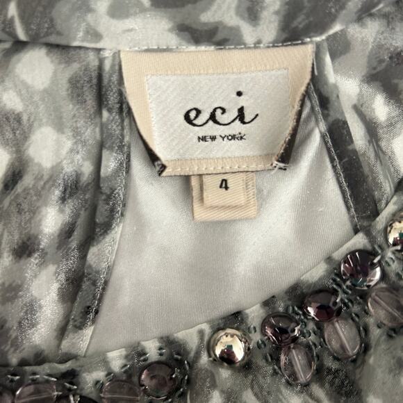 ECI Women Top 4 Metallic Silver Floral Rhinestone Neck Babydoll Disco‎ Glam Boho - Picture 2 of 11